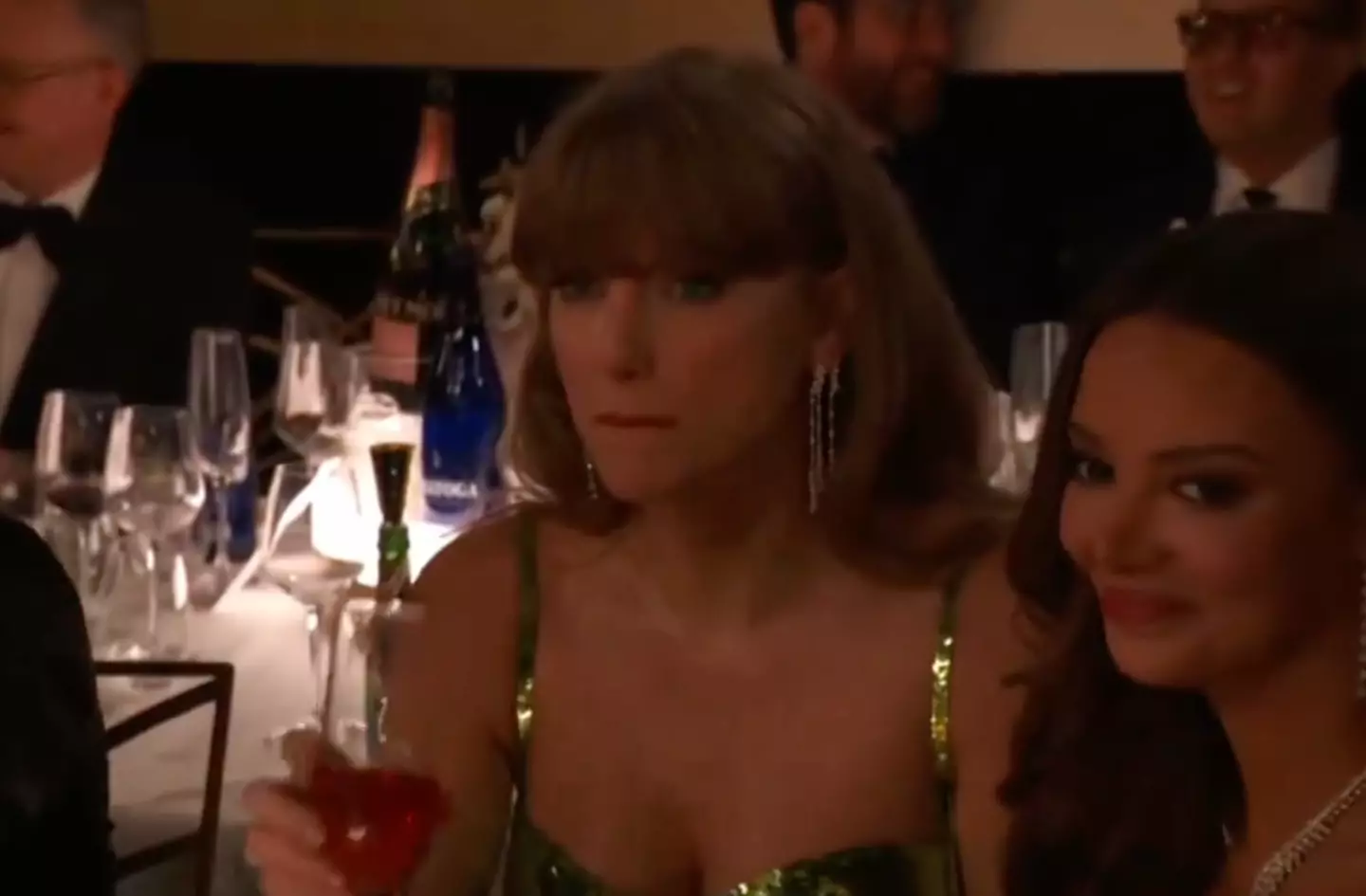 Taylor Swift did not look happy with the host's comments.