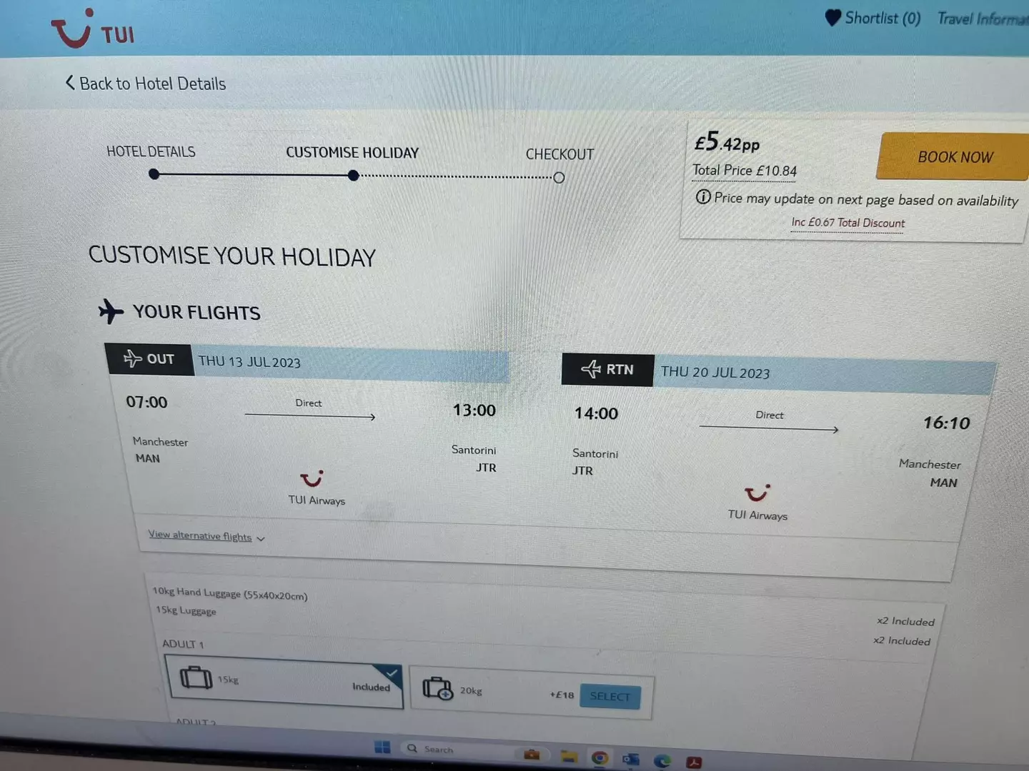 The TUI holiday was advertised on Thursday (12 July) at just £5.42 per person.
