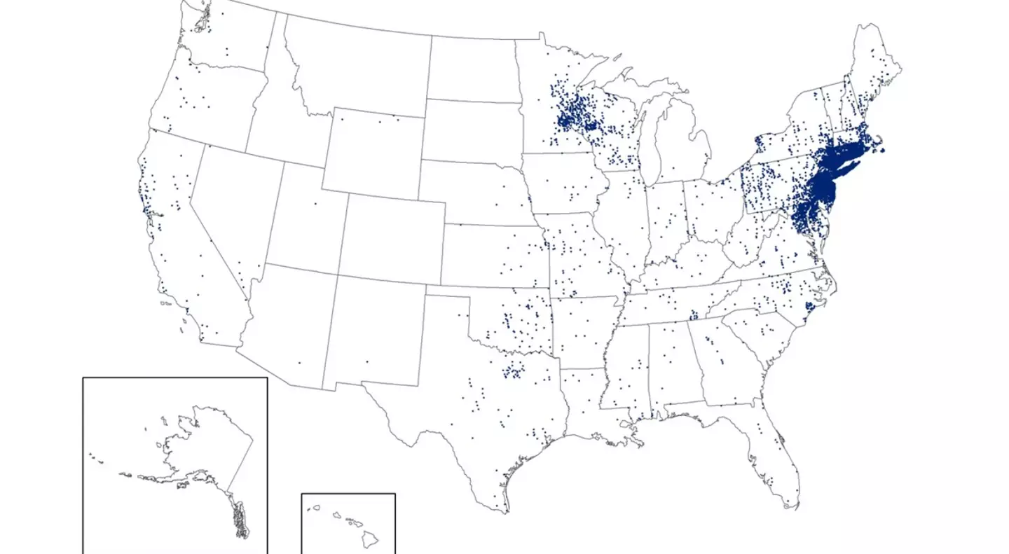 Map showing reported cases of Lyme disease in the US in 1995 (CDC)