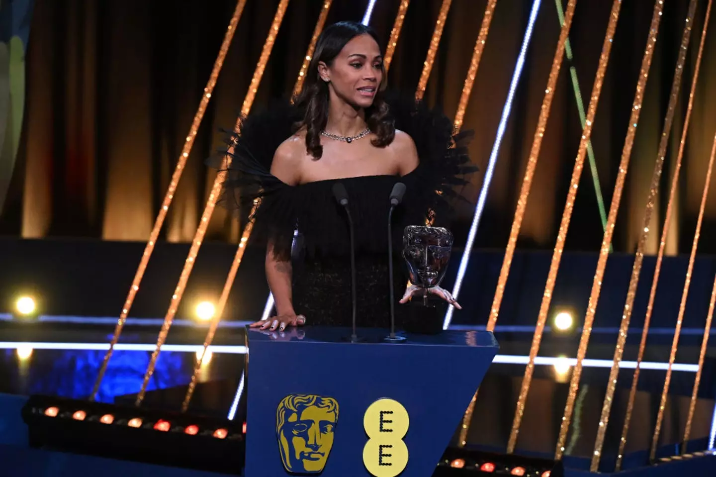 Zoe Saldaña won Best Supporting Actress for her role in Emilia Perez at the BAFTAs (Stuart Wilson/BAFTA / Contributor / Getty Images)
