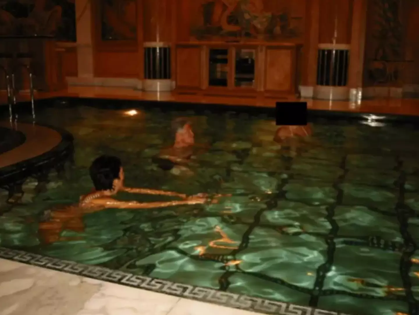 One image shows Bill Clinton swimming in a pool with Ghislaine Maxwell (Justice Department)