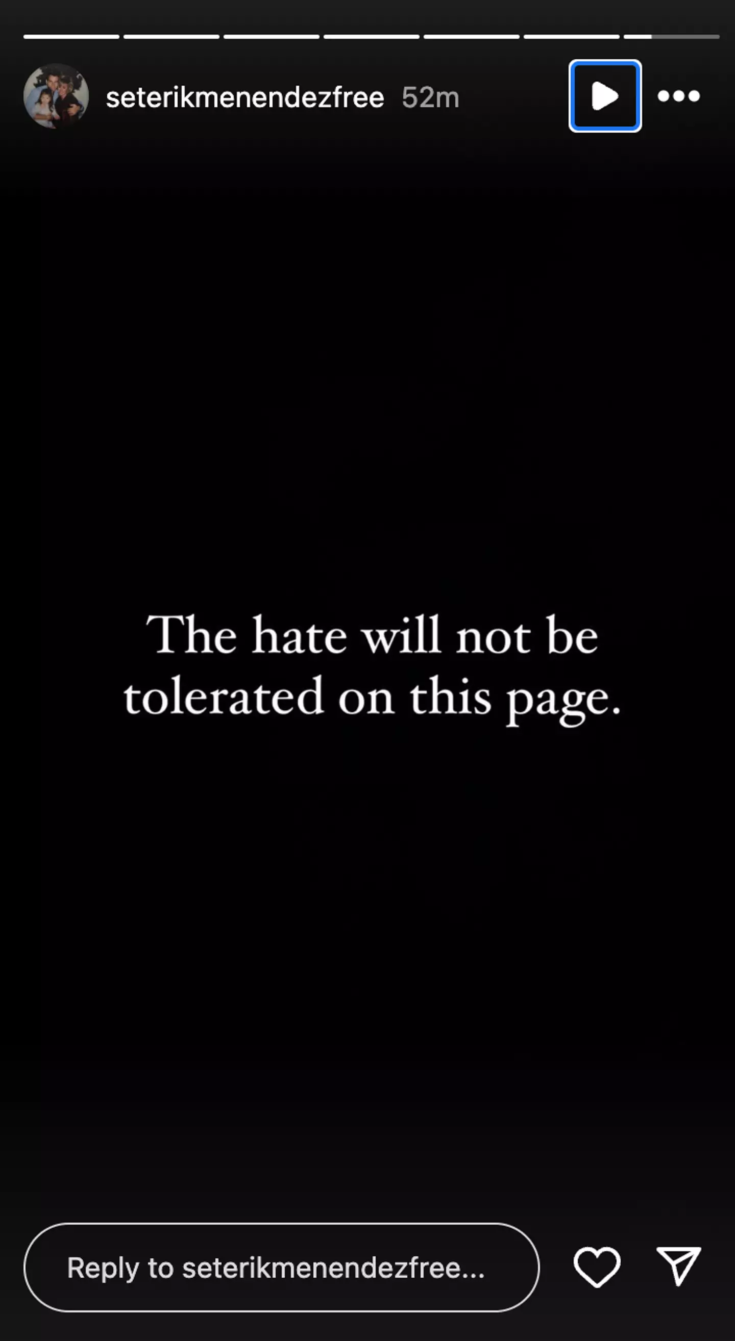 She said she won't be 'tolerating' any more hate on the Instagram page (Instagram/@seterikmenendezfree)