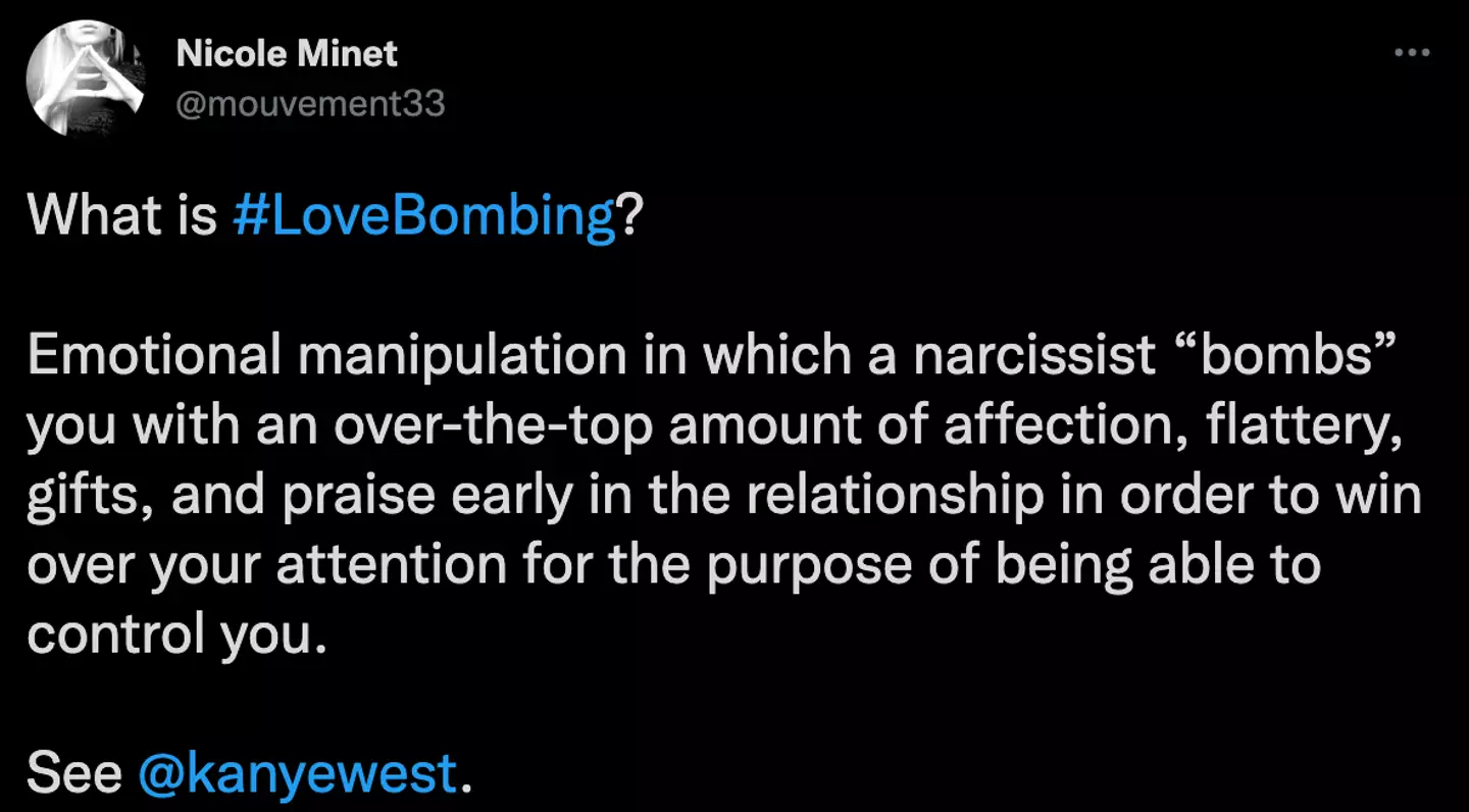 People compared Kanye's relationship to lovebombing (