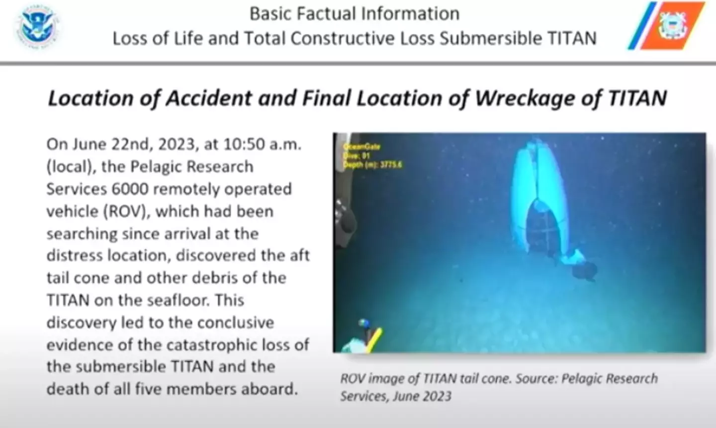 A photograph of the sub's debris has also been released to the public (Pelagic Research Services)