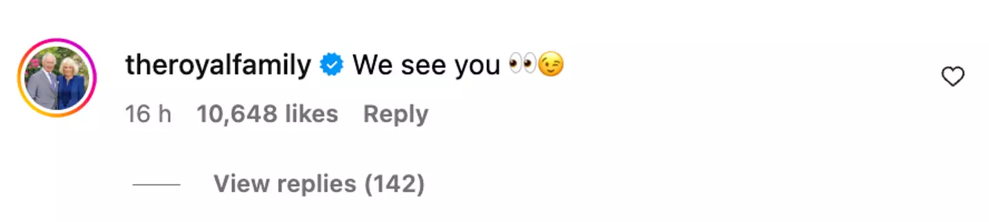 The Palace commented on the clip (Instagram/@jamielaing)