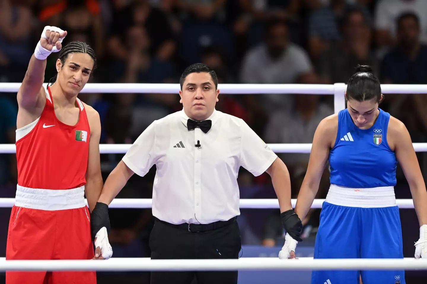 Imane Khelif was crowned victorious during last night's fight. (Fabio Bozzani/Anadolu via Getty Images)