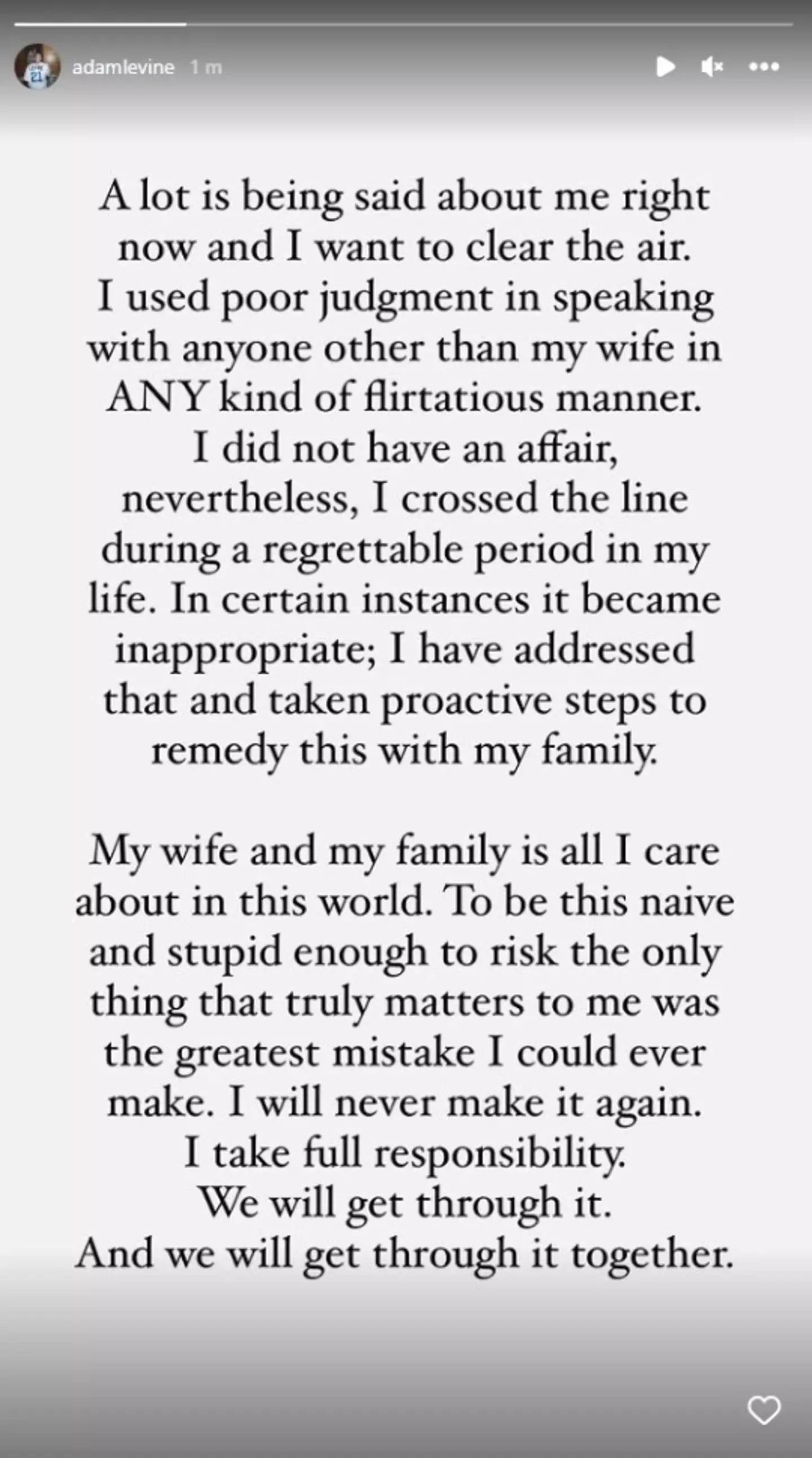 Adam Levine has responded to the allegations that he had a year-long affair.
