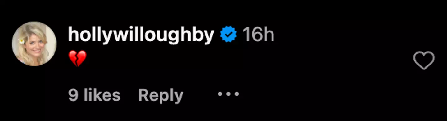 Holly reacted to the post with a broken heart emoji.