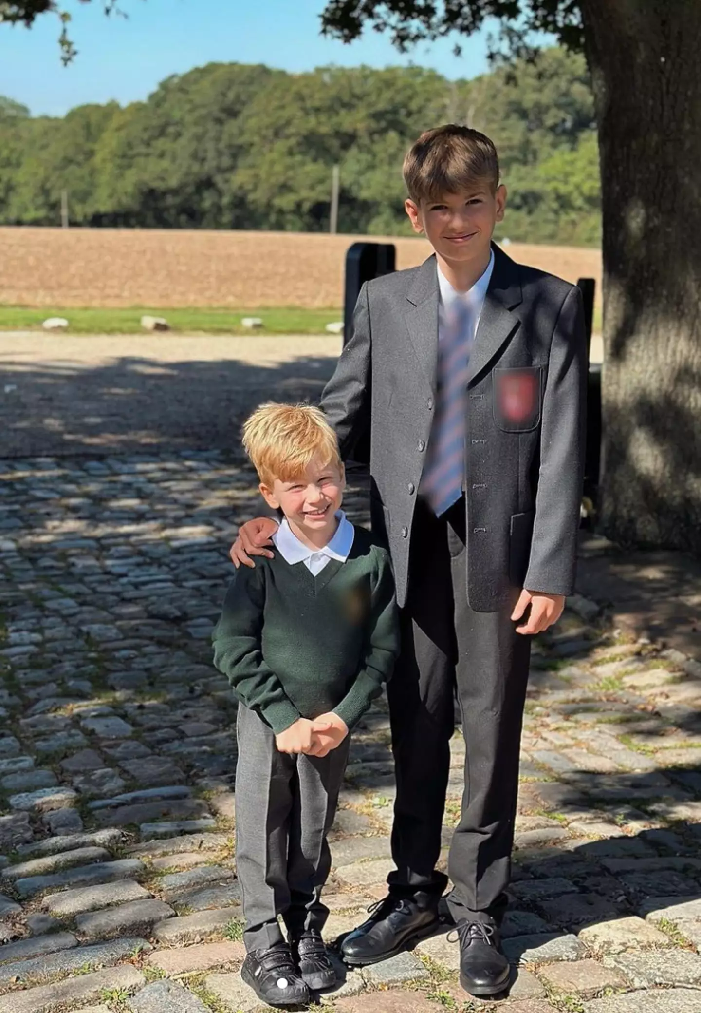 Stacey Solomon shared a photograph of two of her five children, 11-year-old Leighton and four-year-old Rex.