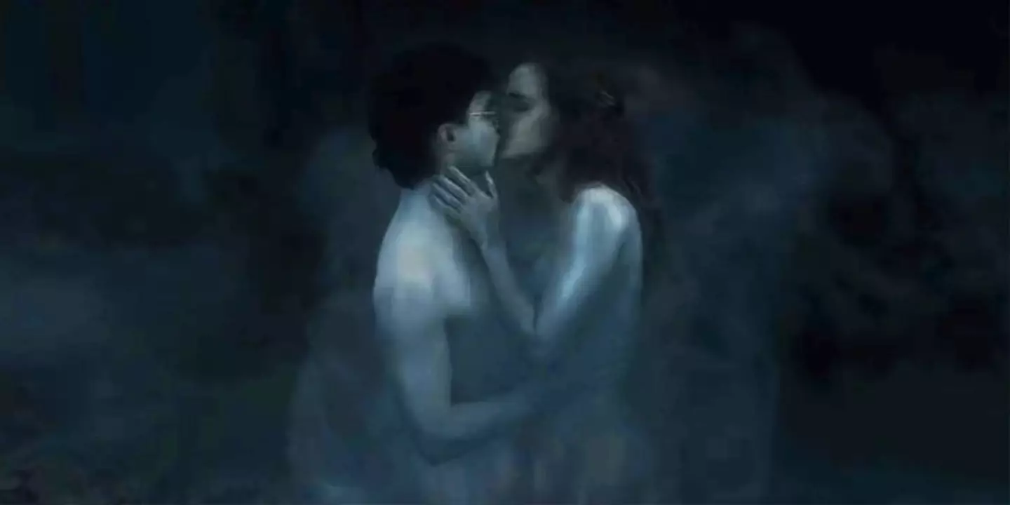 The Horcrux shows Harry and Hermione kissing to Ron (