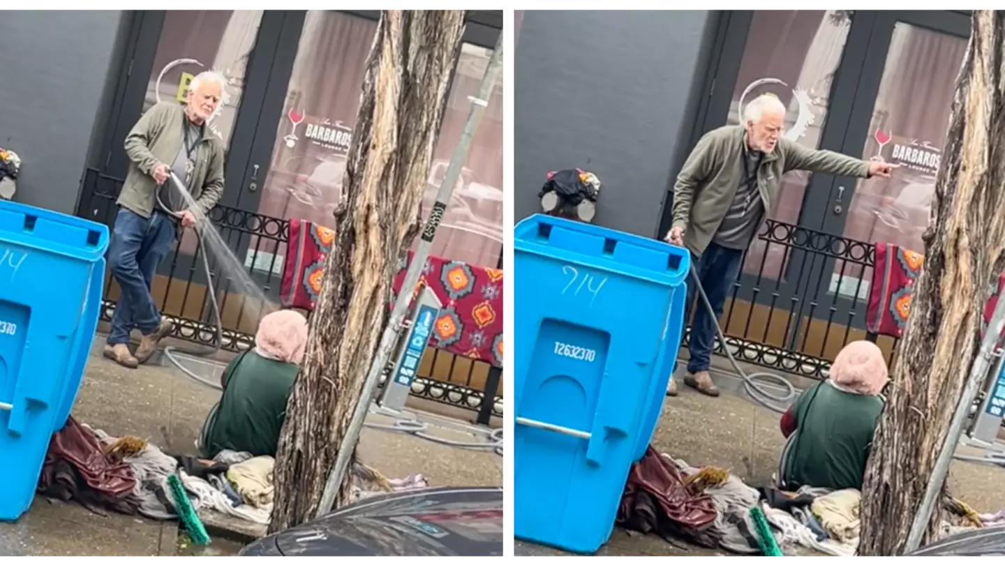 Fury as man blasts homeless woman with water to force her to move