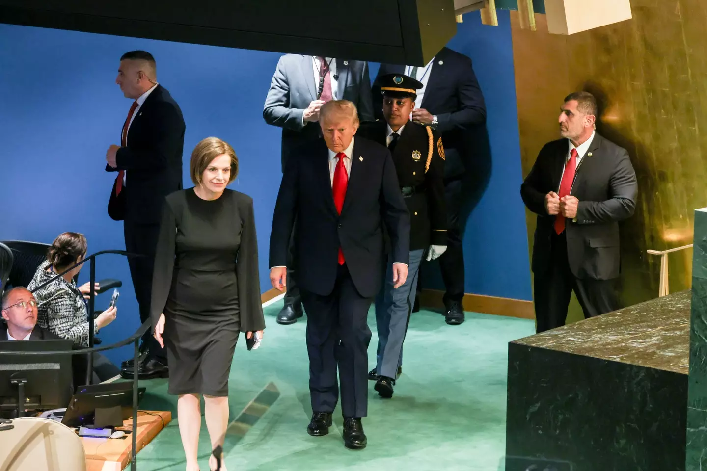 Donald Trump broke protocol during his speech at UN headquarters yesterday (Michael Nagle/Bloomberg via Getty Images)