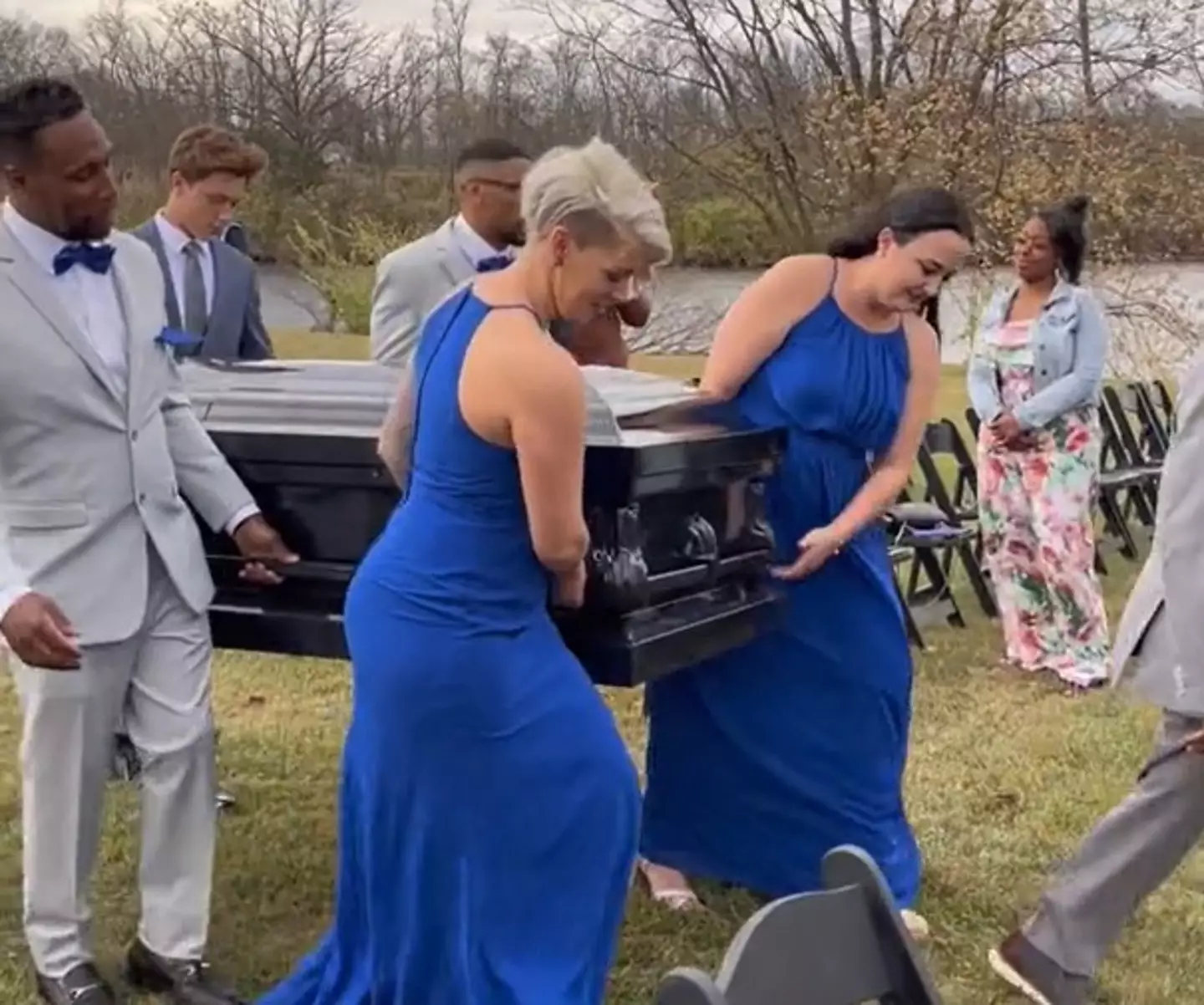 Nothing says 'happiest day of my life' like showing up in a coffin.