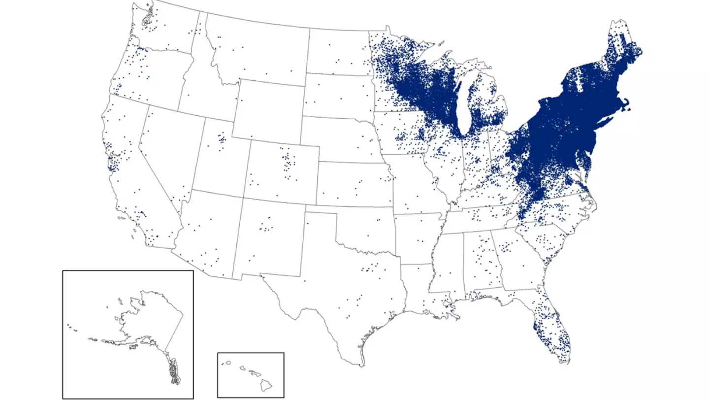 Map showing reported cases of Lyme disease in the US in 2023 (CDC)