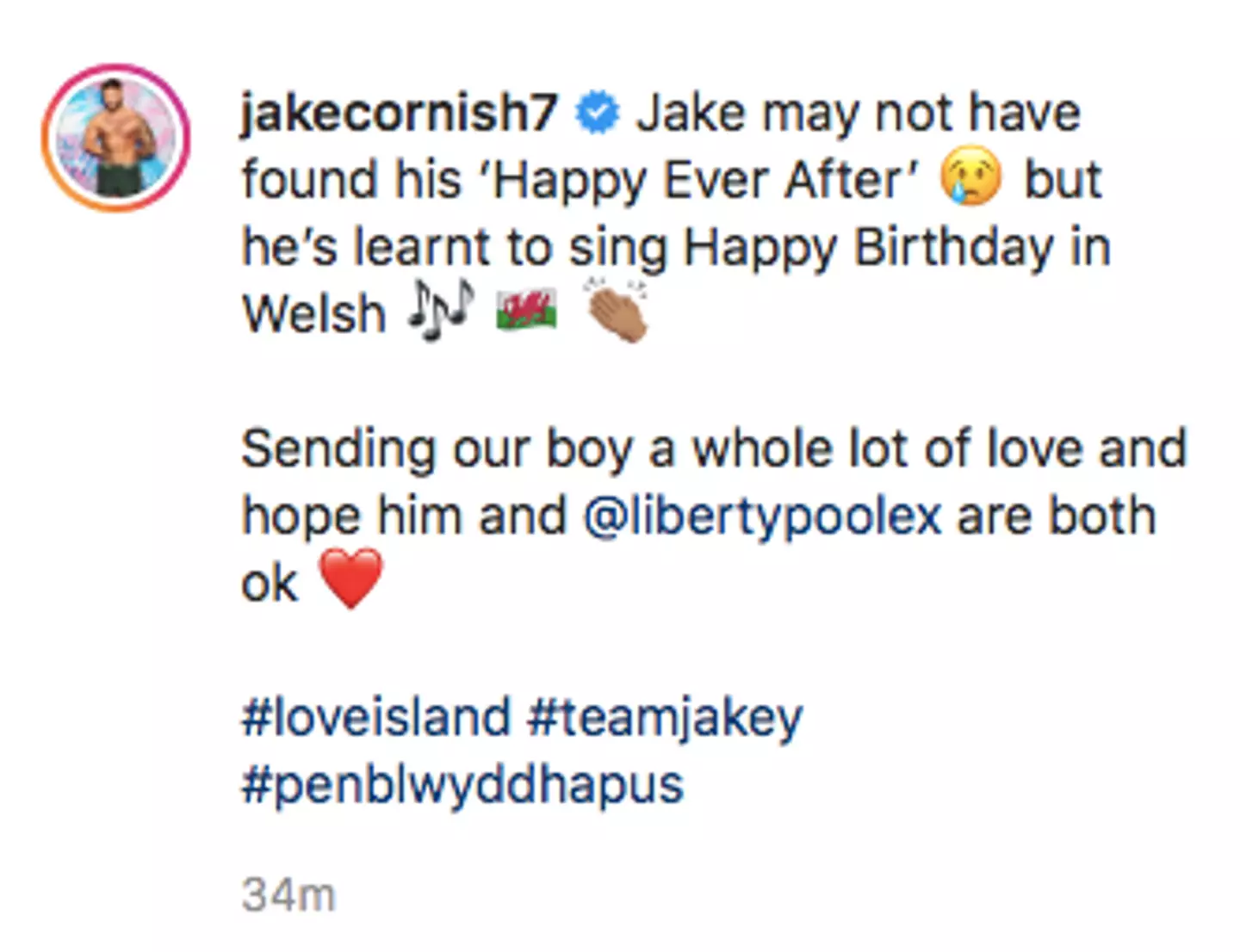 Jake's Instagram sends its love to Unity (