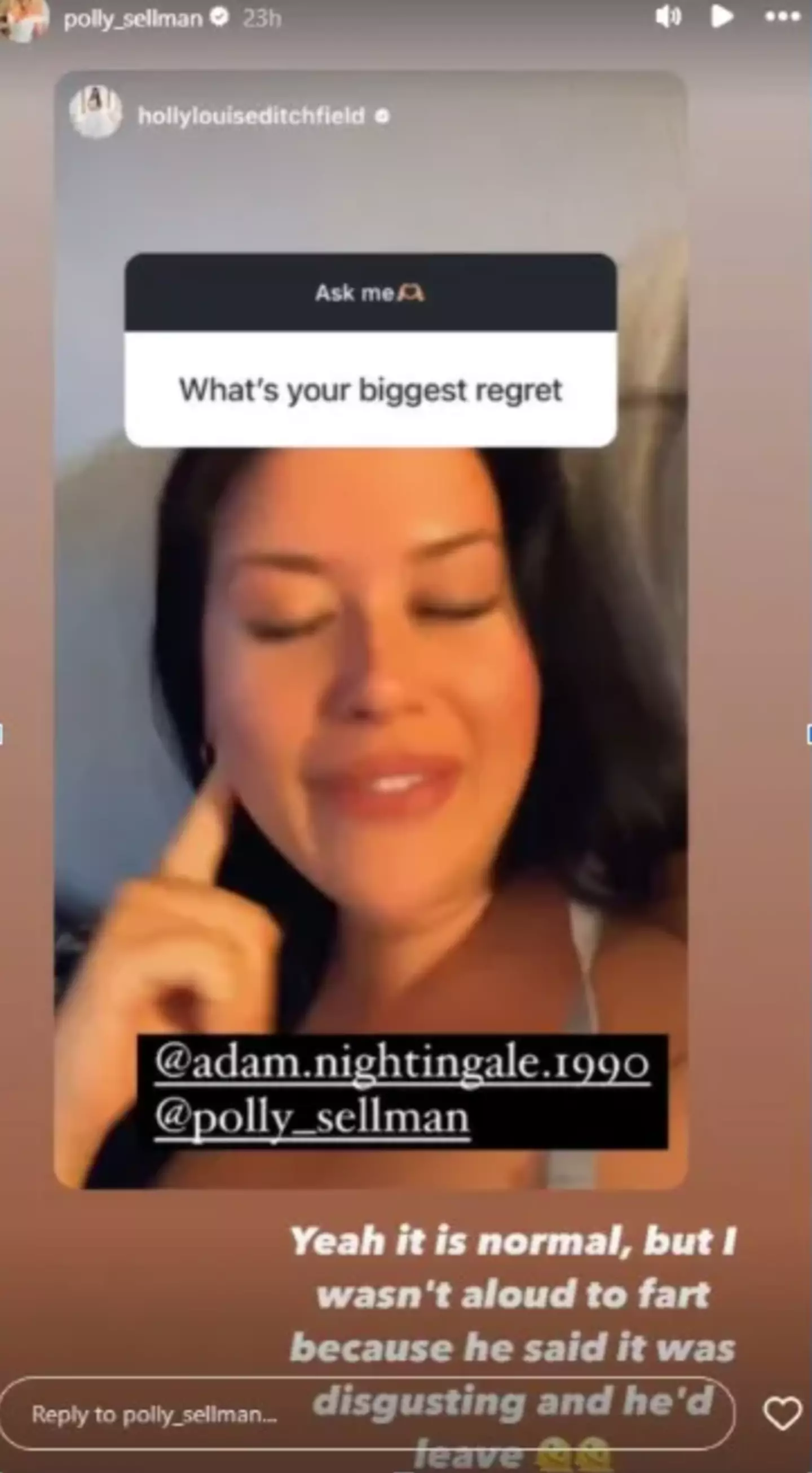 Polly claimed Adam banned breaking wind in their romance (Channel 4)