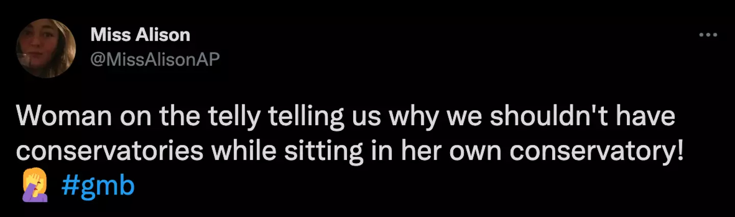 Some viewers thought it was double standards for Angela to slam future conservatories...whilst sitting in her own conservatory. (