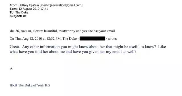 An email exchange between Epstein and 'The Duke of York' was released (DoJ0)