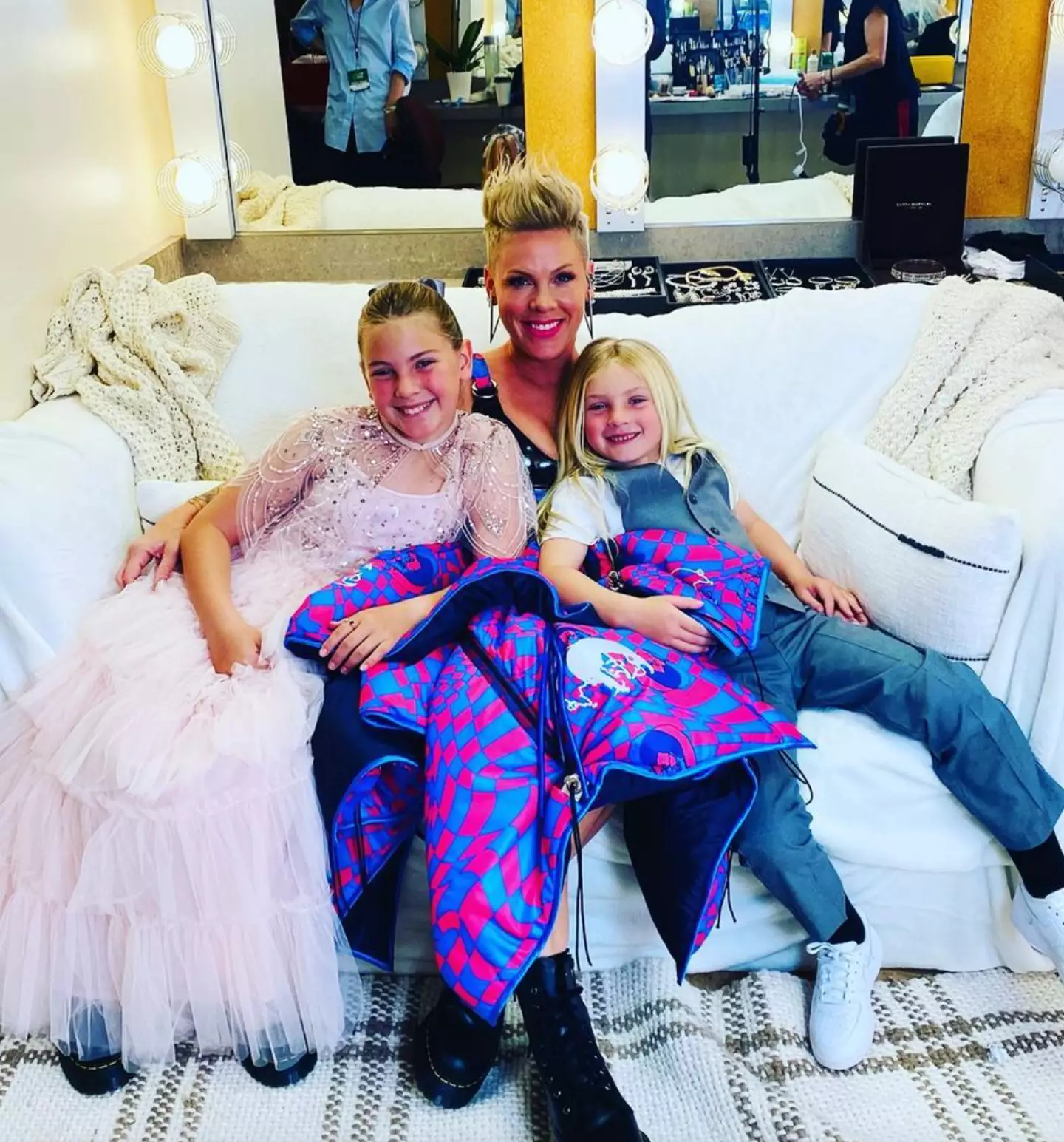 Pink with her kids earlier this year.