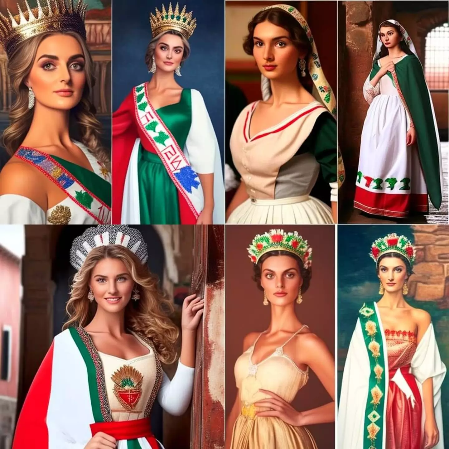 Crowns and wearable flags seem to be an AI's idea of the 'ideal' woman.