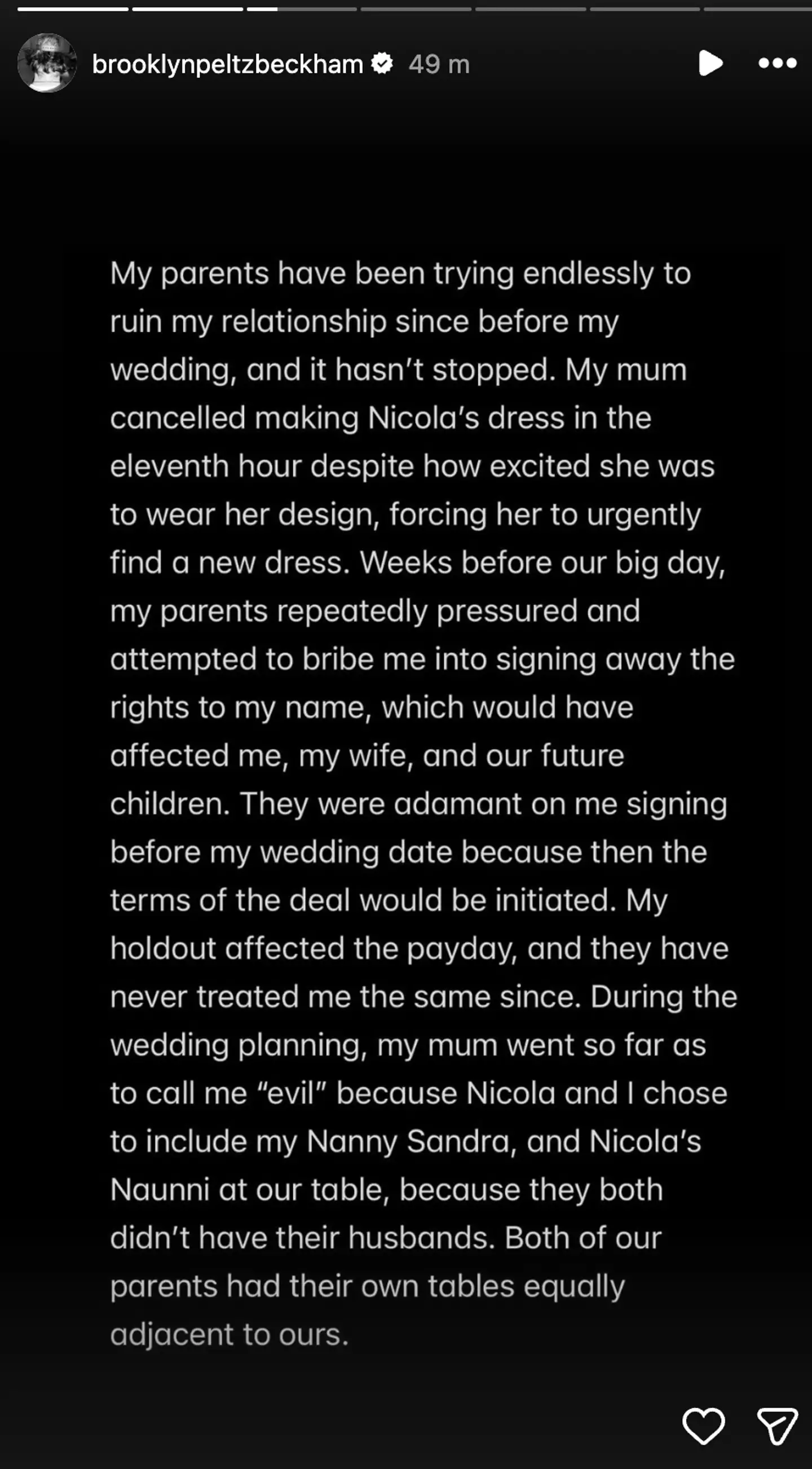 Brooklyn made the shock statement on Instagram (brooklynpeltzbeckham/Instagram)