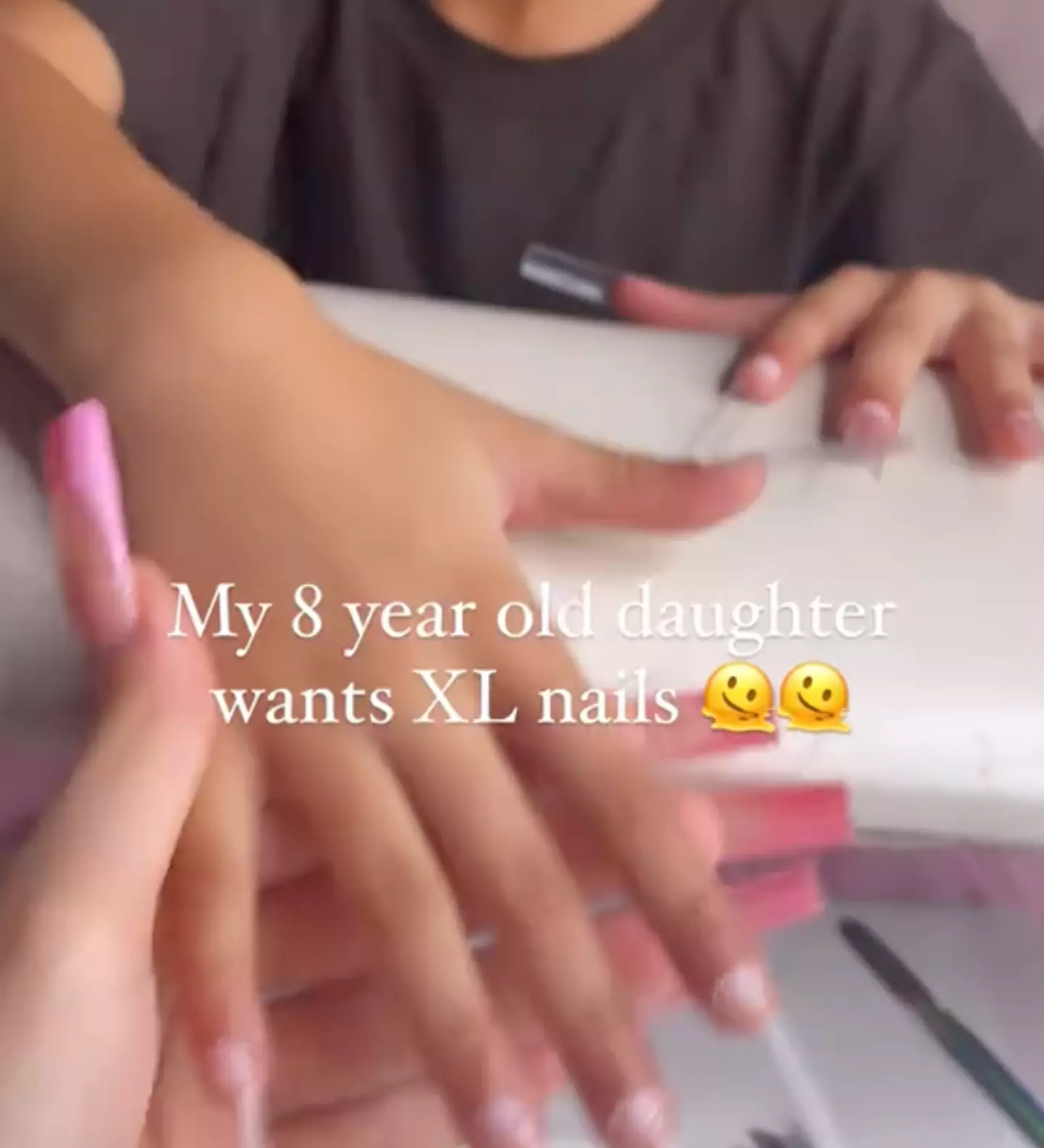 The mum filmed the process of doing her eight-year-old's birthday nails.