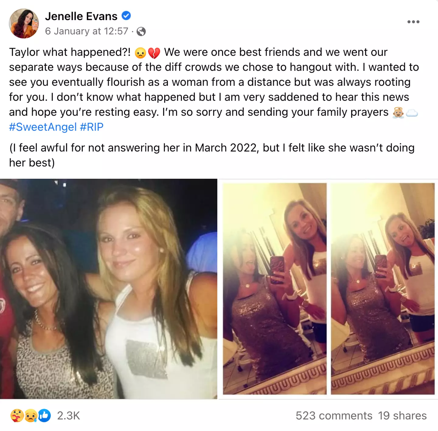 Jenelle paid tribute to her former friend on social media.