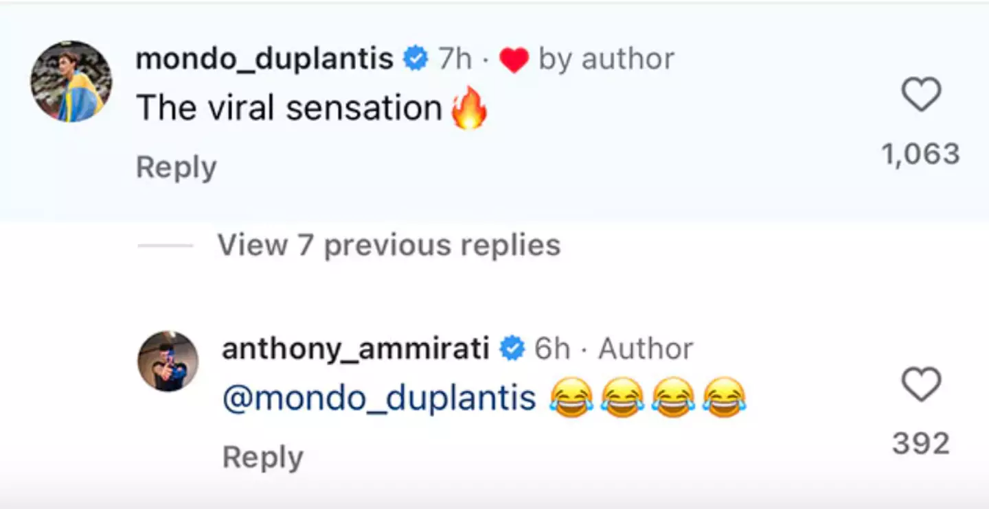 Swedish track and field Olympian Armand Duplanti poked fun at the French athlete. (Instagram/@anthony_ammirati)