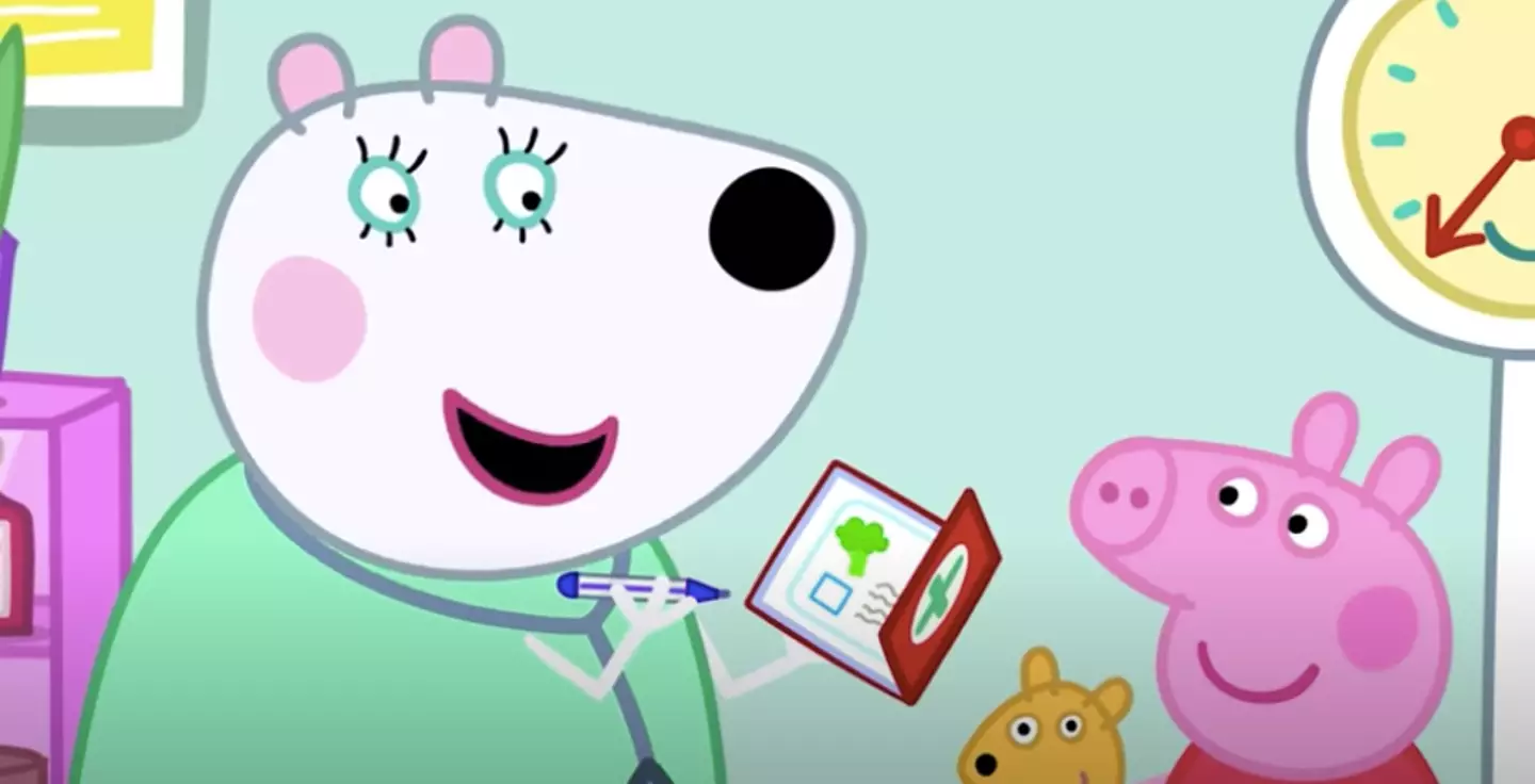The polar bear doctor asks Peppa questions about vaccinations.