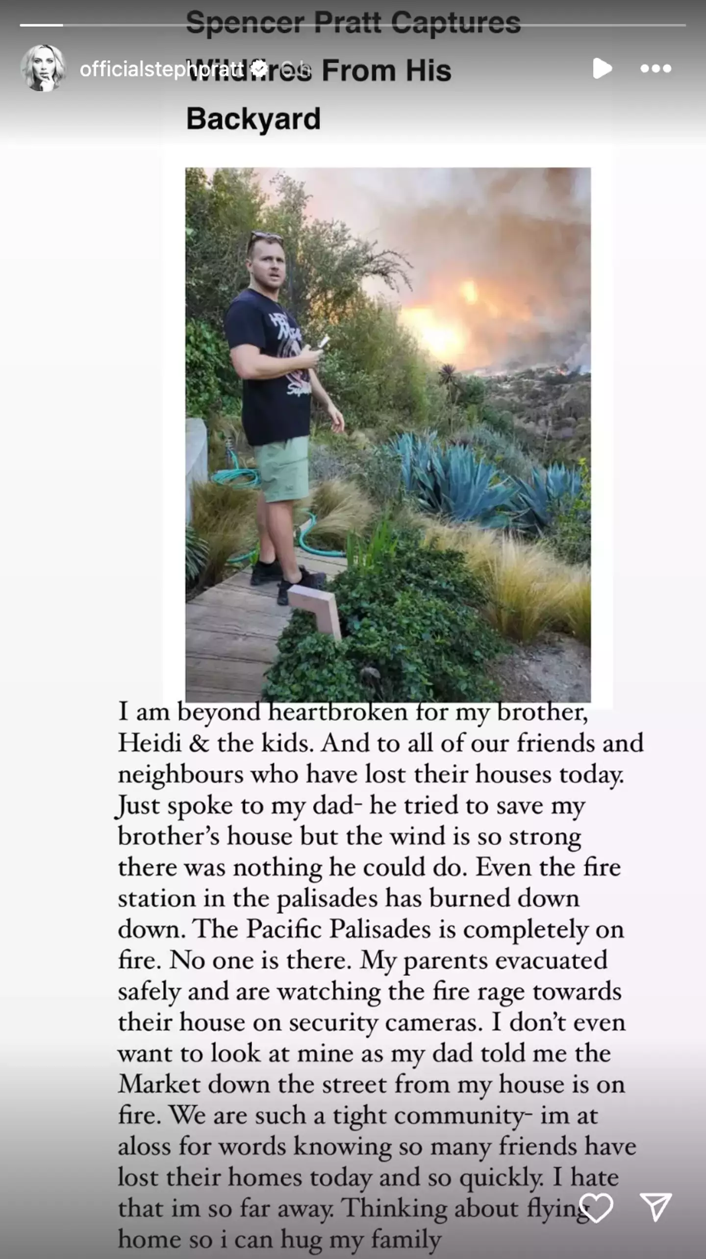Spencer Pratt's sister Stephanie confirmed The Hills' stars family had lost their home (Instagram/@stephaniepratt)