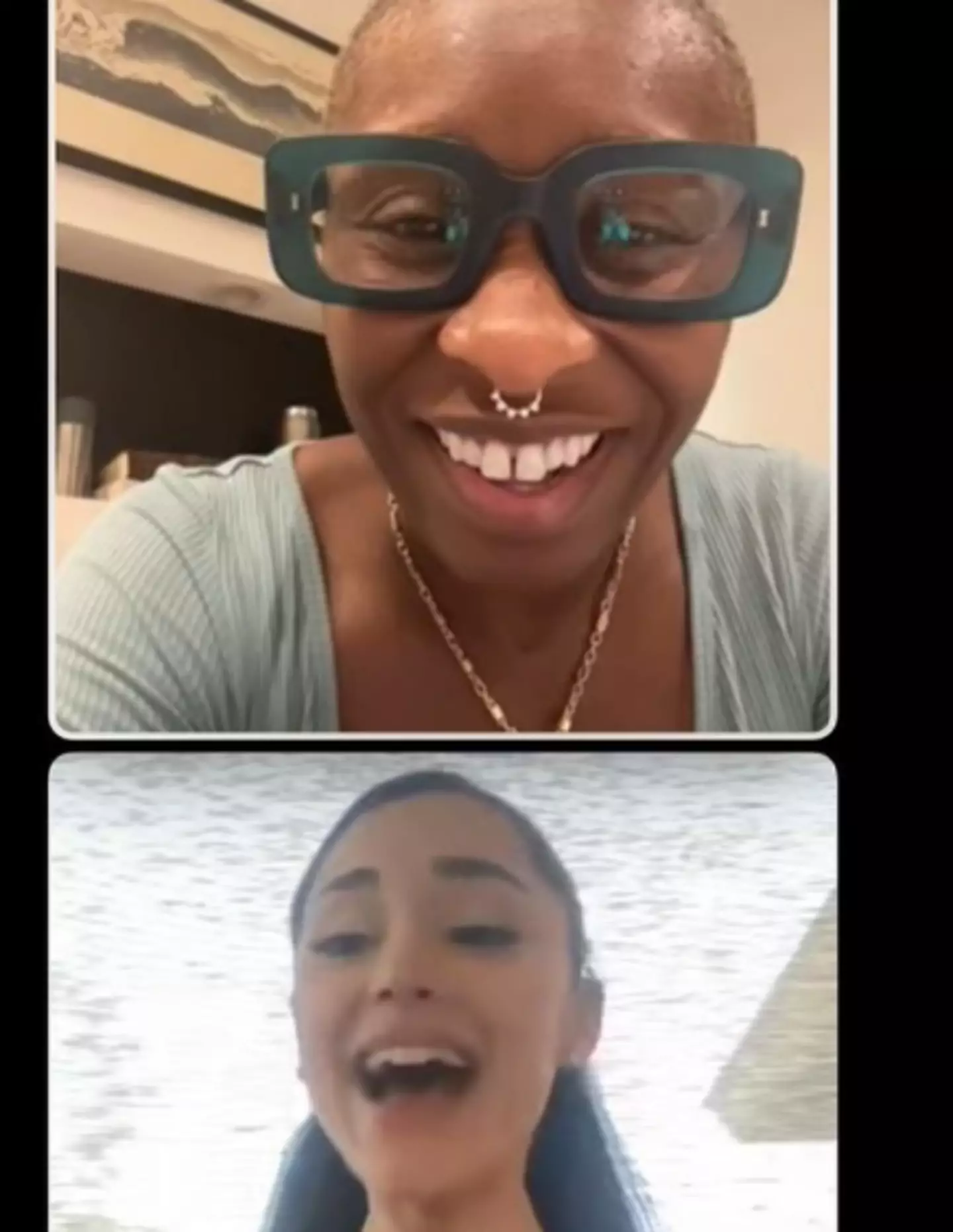 Cynthia and Ariana on FaceTime after hearing the news. [