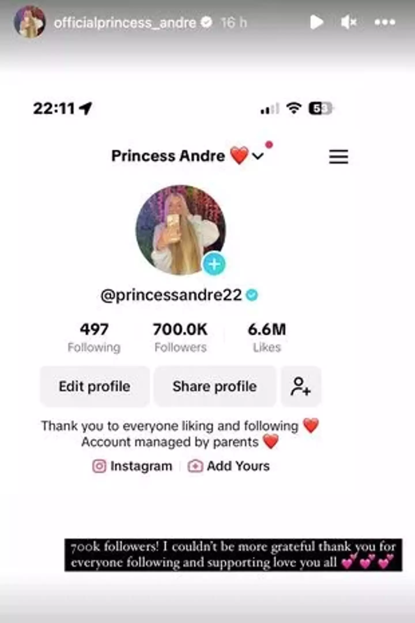 Princess has celebrated a huge milestone on TikTok.