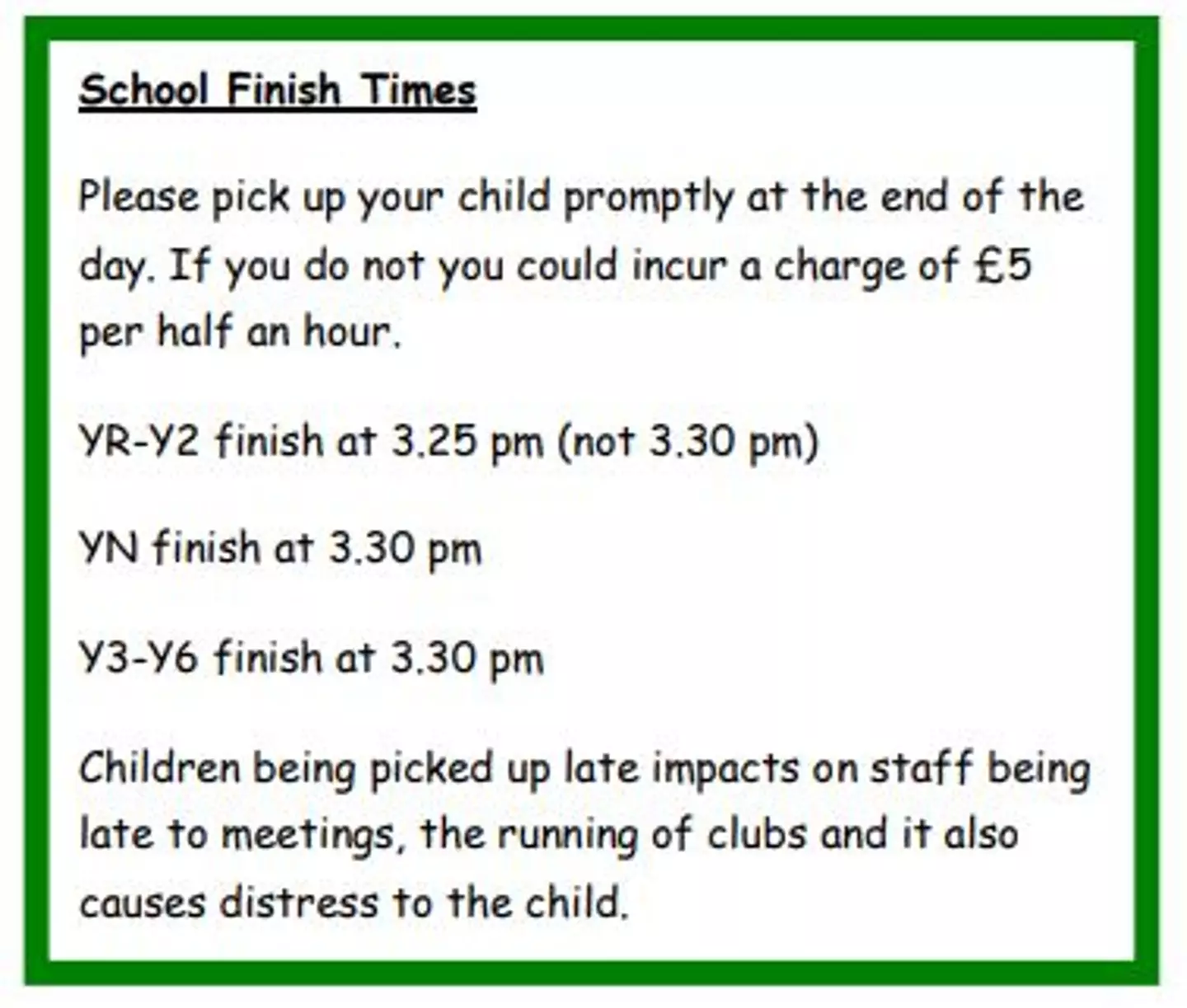The fine applies to parents who are more than 30 minutes late.