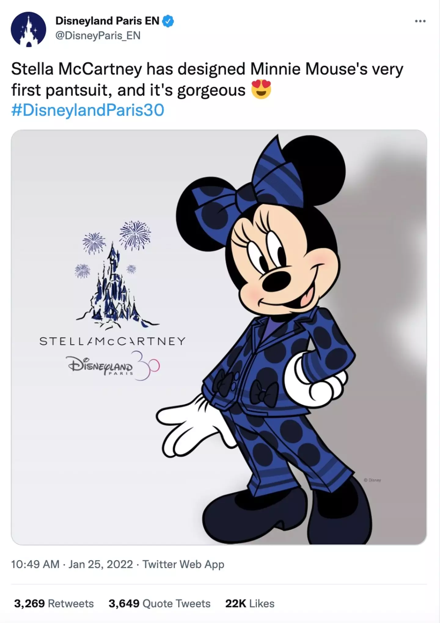 Minnie Mouse has scrapped her iconic red dress (Twitter @DisneyParis_EN)