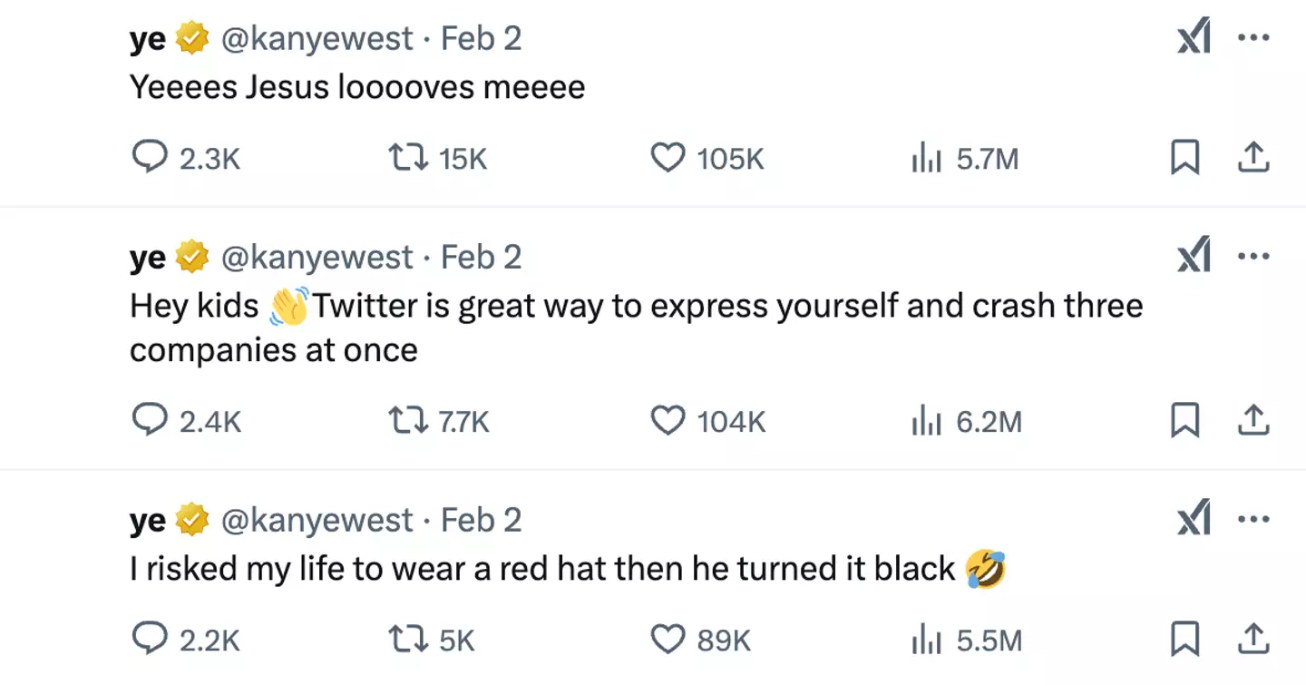 He issued a series of tweets yesterday (kanyewest/X)