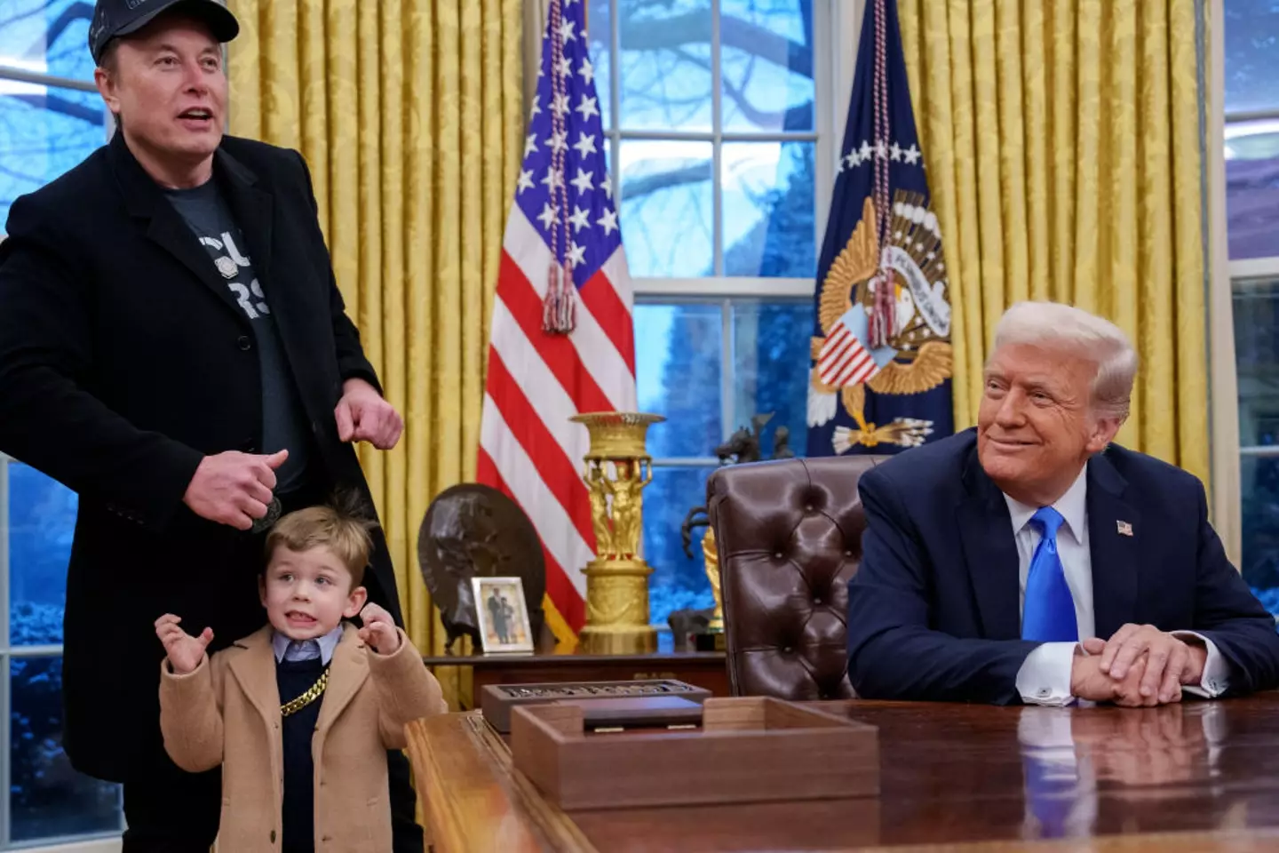 Elon Musk and his son X attended a press conference with Donald Trump on Tuesday (Andrew Harnik / Staff / Getty Images)