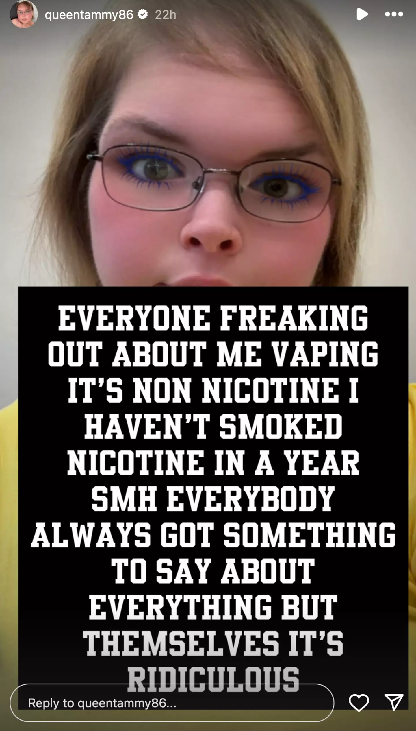 Tammy clarified that she's been nicotine-free for a year (Instagram/queentammy86)