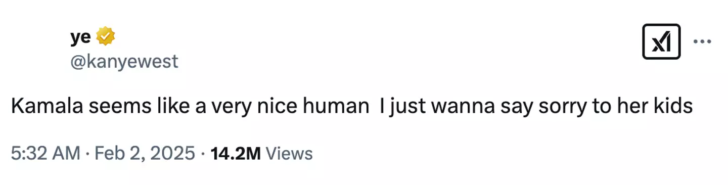 He apologised to Kamala Harris (kanyewest/X)