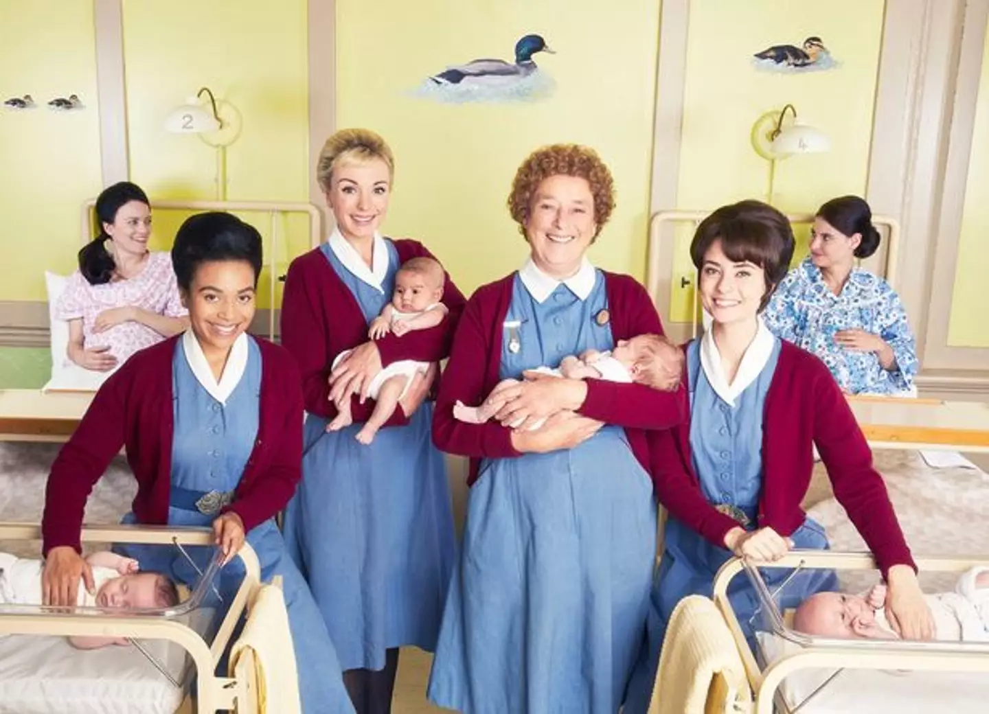 A baby has been rushed to the hospital during filming for the newest season of Call The Midwife.