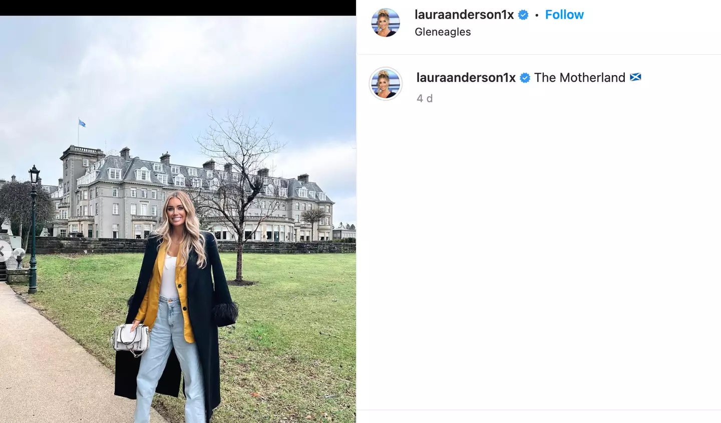 Laura recently shared a snap of herself in Scotland.