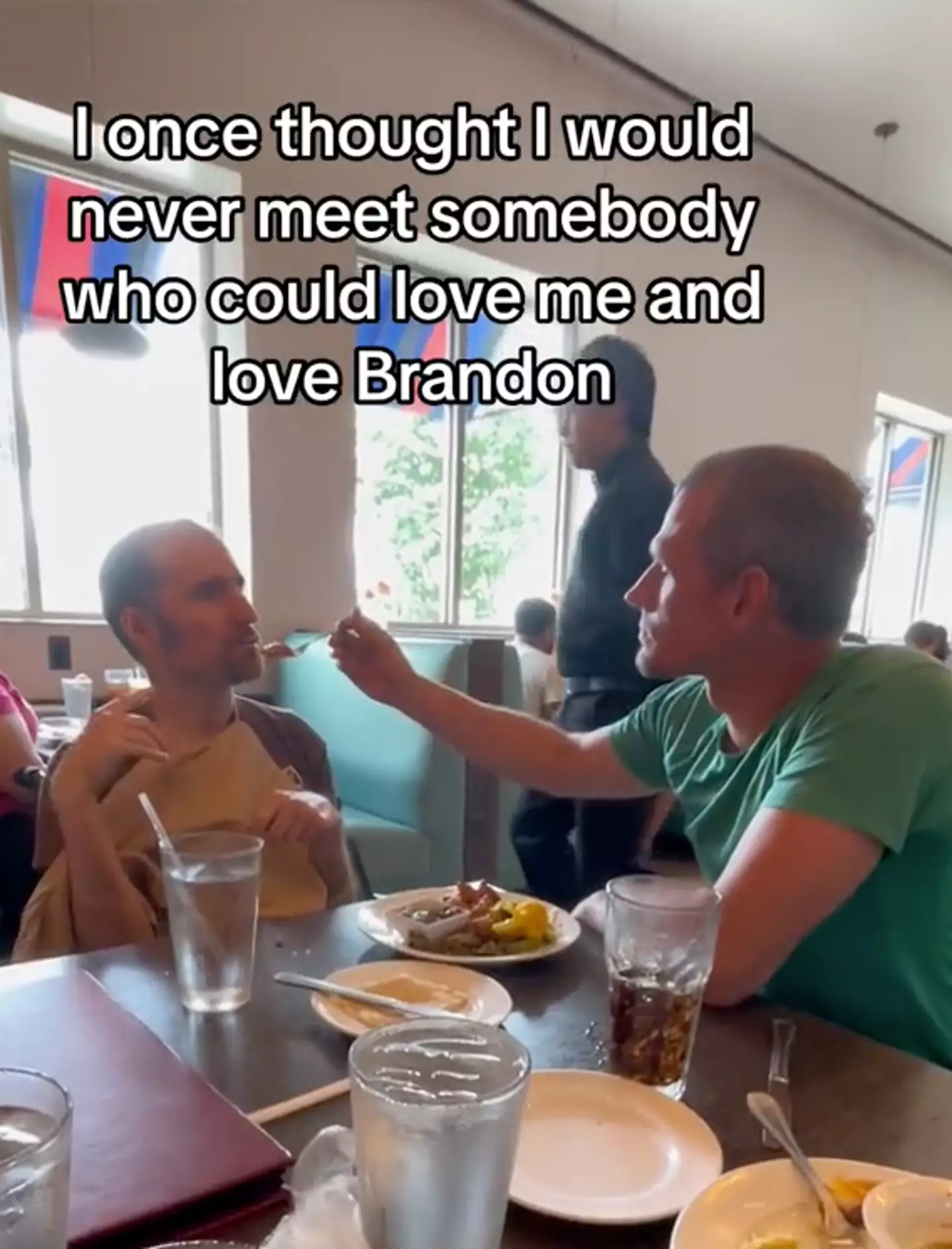 In a now-viral TikTok video, viewers have been stunned by the heartwarming footage of new husband James lovingly spot-feeding Brandon at a restaurant.