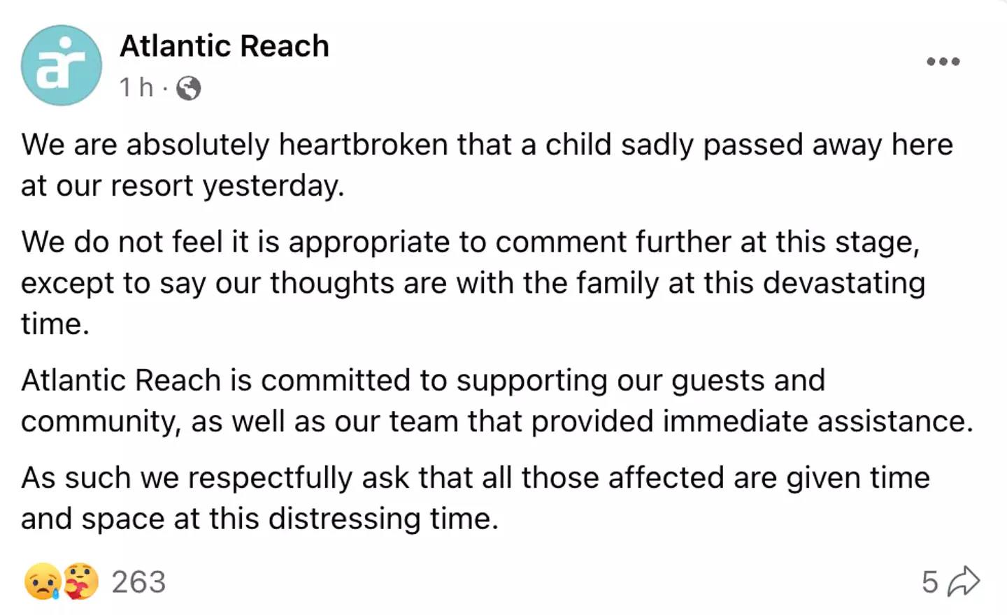 Atlantic Reach took to Facebook to address the incident.