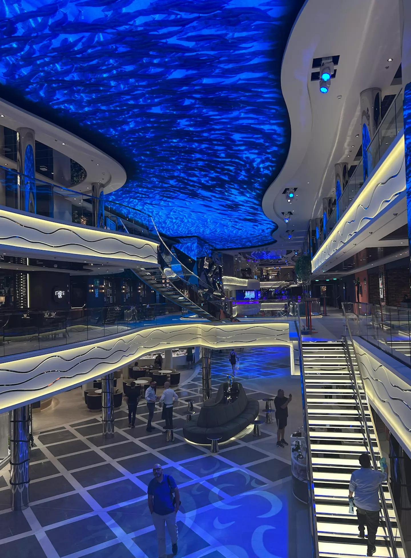 The LED ceiling is a great touch, regularly changing its visuals to match the theme of the ship (Tyla)