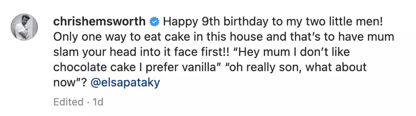 Chris joked about the incident in a birthday tribute message.