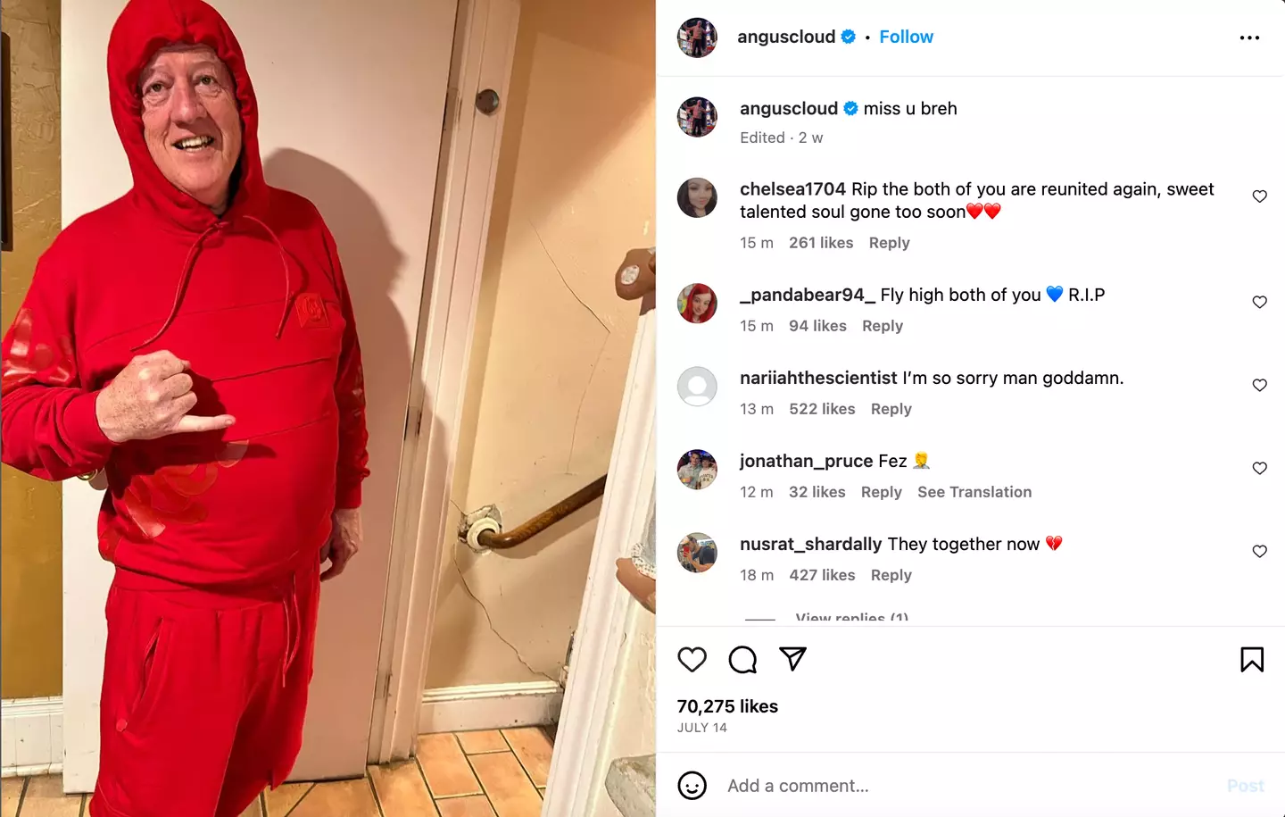 Angus Cloud father passed away recently.