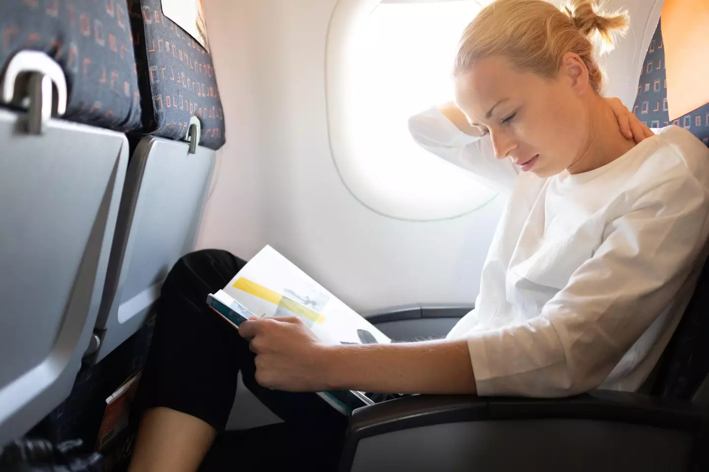 According to one expert, you should never wear leggings on a flight for safety reasons.