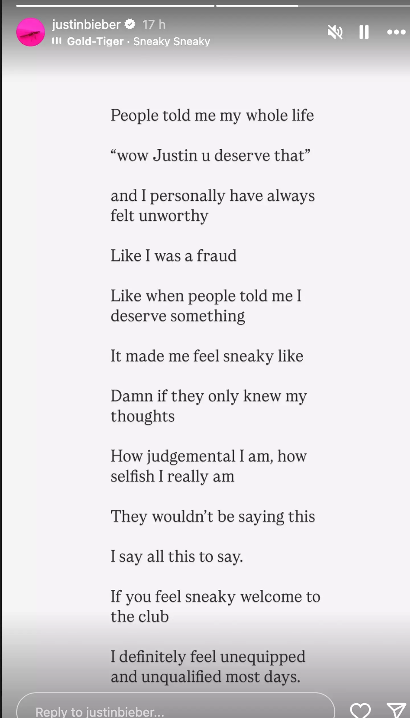 The singer got candid on Instagram (Instagram/@justinbieber)