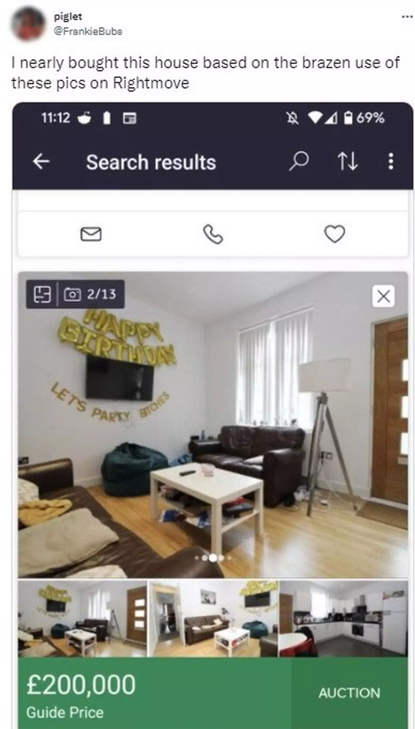 The picture was used for adverts on Rightmove (