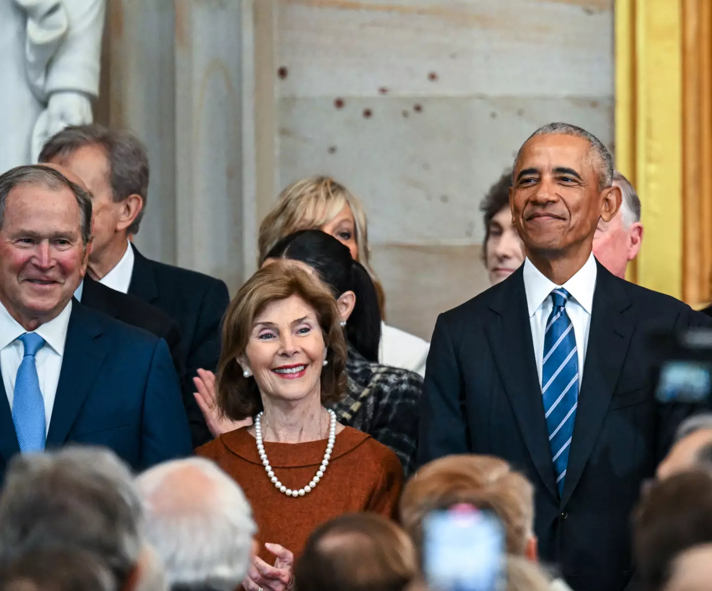 Barack Obama and George W. Bush were in attendance during Donald Trump's inauguration ceremony on Monday (20 January) (KENNY HOLSTON/POOL/AFP via Getty Images)