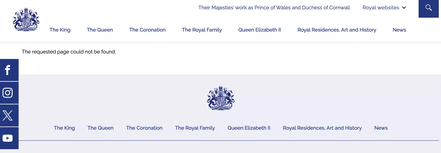 The Duke of York page has seemingly been removed from the official website (Royal.uk)